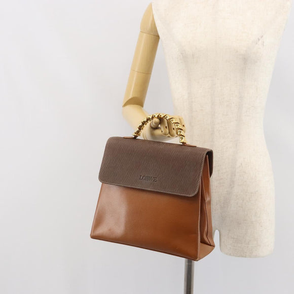 LOEWE Velazquez Hand Bag Leather Brown Gold Auth 162319