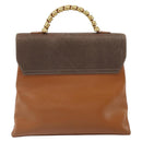 LOEWE Velazquez Hand Bag Leather Brown Gold Auth 162319-2