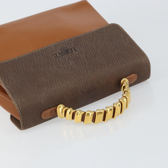 LOEWE Velazquez Hand Bag Leather Brown Gold Auth 162319