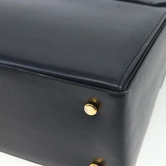 Salvatore Ferragamo Gancini Hand Bag Leather 2way Navy Gold Auth 162320