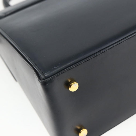 Salvatore Ferragamo Gancini Hand Bag Leather 2way Navy Gold Auth 162320