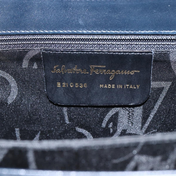 Salvatore Ferragamo Gancini Hand Bag Leather 2way Navy Gold Auth 162320