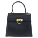 Salvatore Ferragamo Gancini Hand Bag Leather 2way Navy Gold Auth 162320-2