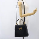 Salvatore Ferragamo Gancini Hand Bag Leather 2way Navy Gold Auth 162320-23