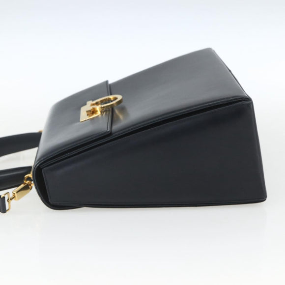 Salvatore Ferragamo Gancini Hand Bag Leather 2way Navy Gold Auth 162320
