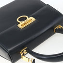 Salvatore Ferragamo Gancini Hand Bag Leather 2way Navy Gold Auth 162320-6