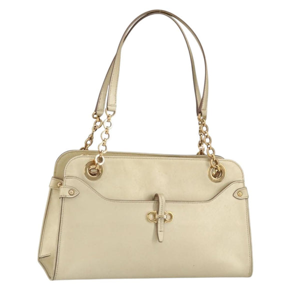 Salvatore Ferragamo Gancini Shoulder Bag Leather Gold Auth 162322