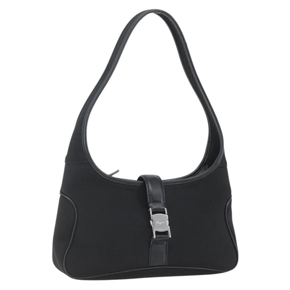 Salvatore Ferragamo Hand Bag Nylon Black Silver Auth 162323
