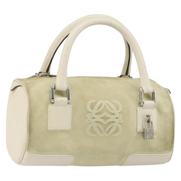 LOEWE Anagram Hand Bag Suede Beige Silver Auth 162324