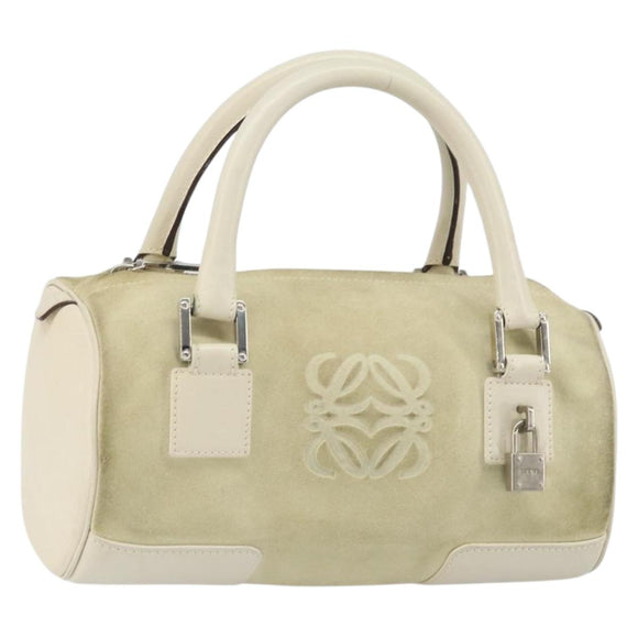 LOEWE Anagram Hand Bag Suede Beige Silver Auth 162324