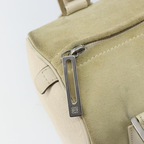 LOEWE Anagram Hand Bag Suede Beige Silver Auth 162324