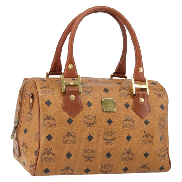 MCM Vicetos Logogram Hand Bag PVC Leather Brown Gold Auth 162325