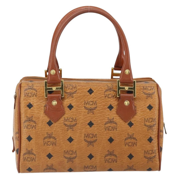 MCM Vicetos Logogram Hand Bag PVC Leather Brown Gold Auth 162325