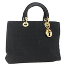 Christian Dior Lady Dior Canage Hand Bag Black Gold Auth 162330-1