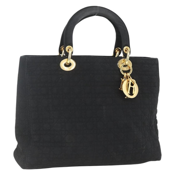 Christian Dior Lady Dior Canage Hand Bag Black Gold Auth 162330