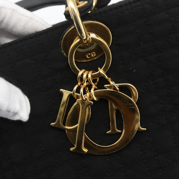 Christian Dior Lady Dior Canage Hand Bag Black Gold Auth 162330