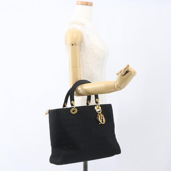 Christian Dior Lady Dior Canage Hand Bag Black Gold Auth 162330