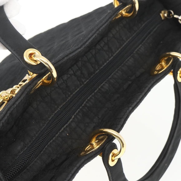 Christian Dior Lady Dior Canage Hand Bag Black Gold Auth 162330