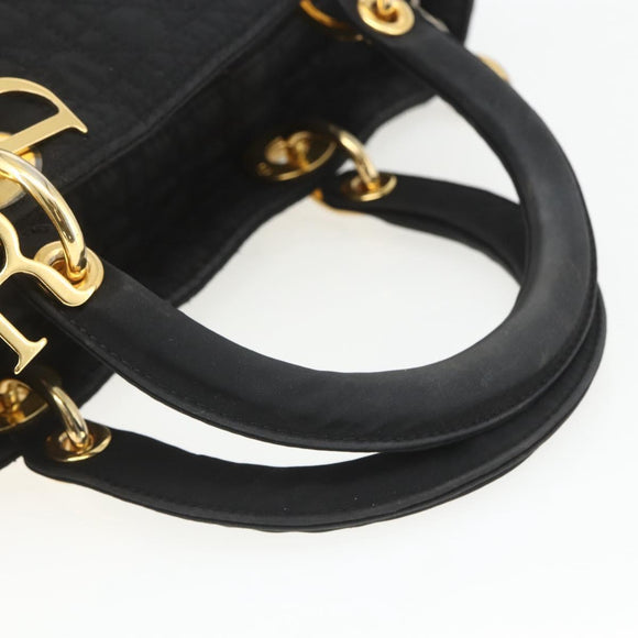 Christian Dior Lady Dior Canage Hand Bag Black Gold Auth 162330