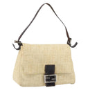 FENDI Zucca Canvas Mamma Baguette Shoulder Bag Beige Silver Auth 162335-1