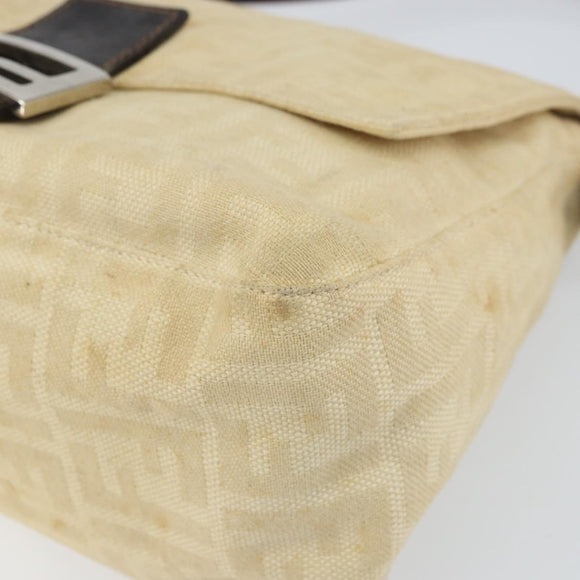 FENDI Zucca Canvas Mamma Baguette Shoulder Bag Beige Silver Auth 162335