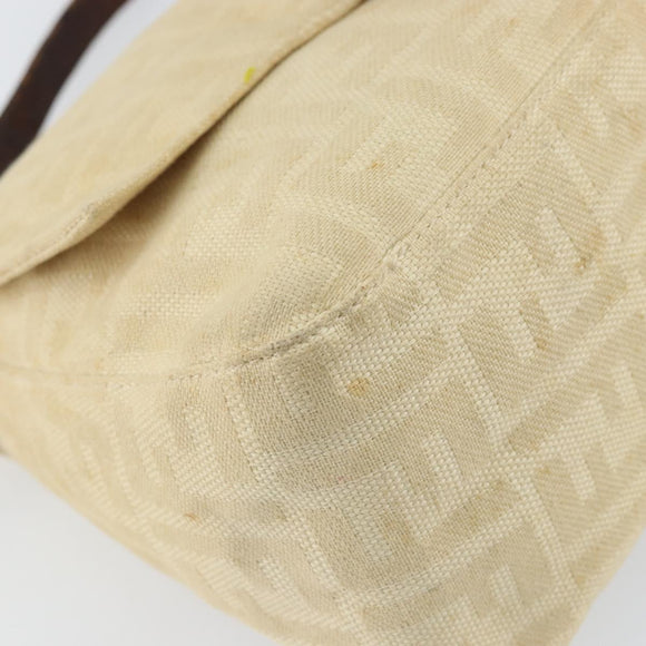 FENDI Zucca Canvas Mamma Baguette Shoulder Bag Beige Silver Auth 162335