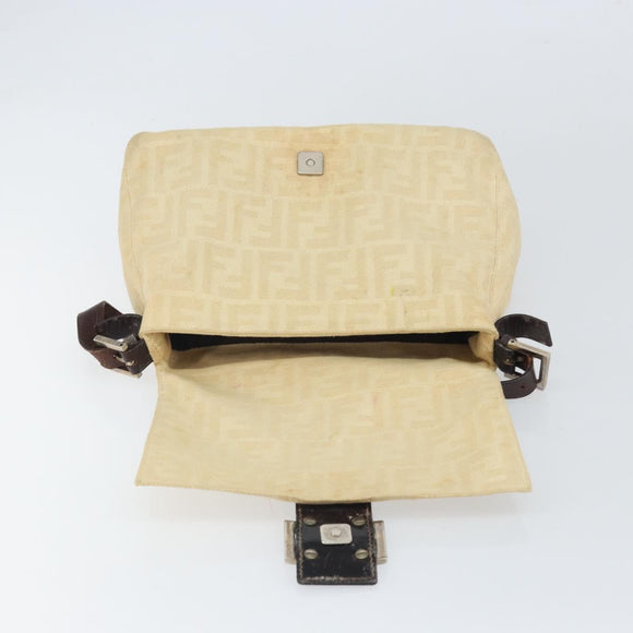 FENDI Zucca Canvas Mamma Baguette Shoulder Bag Beige Silver Auth 162335