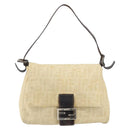 FENDI Zucca Canvas Mamma Baguette Shoulder Bag Beige Silver Auth 162335-13