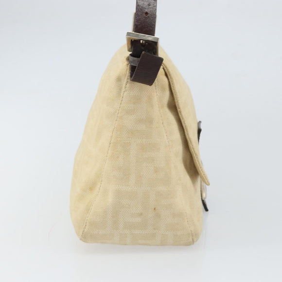 FENDI Zucca Canvas Mamma Baguette Shoulder Bag Beige Silver Auth 162335