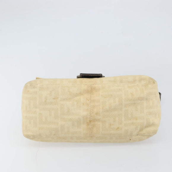FENDI Zucca Canvas Mamma Baguette Shoulder Bag Beige Silver Auth 162335