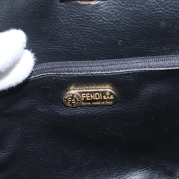 FENDI Macaroni Shoulder Bag Suede Black Gold Auth 162337