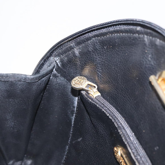 FENDI Macaroni Shoulder Bag Suede Black Gold Auth 162337