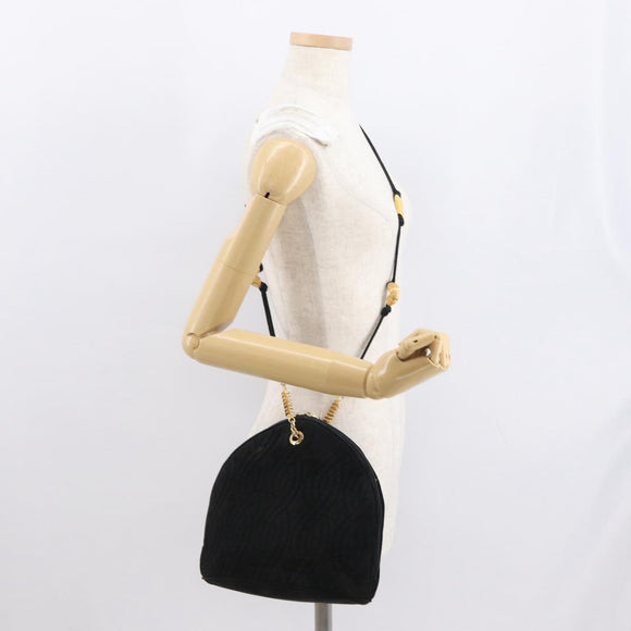 FENDI Macaroni Shoulder Bag Suede Black Gold Auth 162337