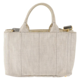 PRADA Canapa PM Hand Bag Canvas 2way Gray Gold Auth 162339 - 0