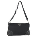 PRADA Schoudertas Nylon Zwart Zilver Auth 162342-1