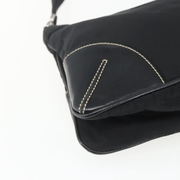 PRADA Schoudertas Nylon Zwart Zilver Auth 162342