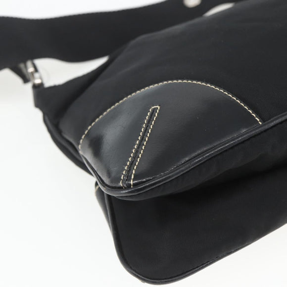 PRADA Schoudertas Nylon Zwart Zilver Auth 162342