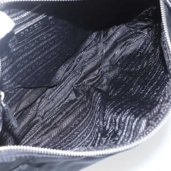PRADA Schoudertas Nylon Zwart Zilver Auth 162342