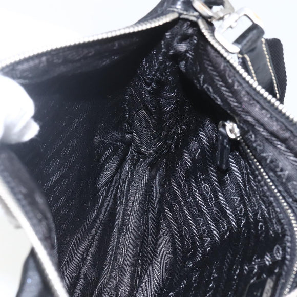 PRADA Schoudertas Nylon Zwart Zilver Auth 162342