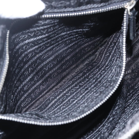 PRADA Schoudertas Nylon Zwart Zilver Auth 162342