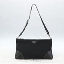 PRADA Schoudertas Nylon Zwart Zilver Auth 162342-12