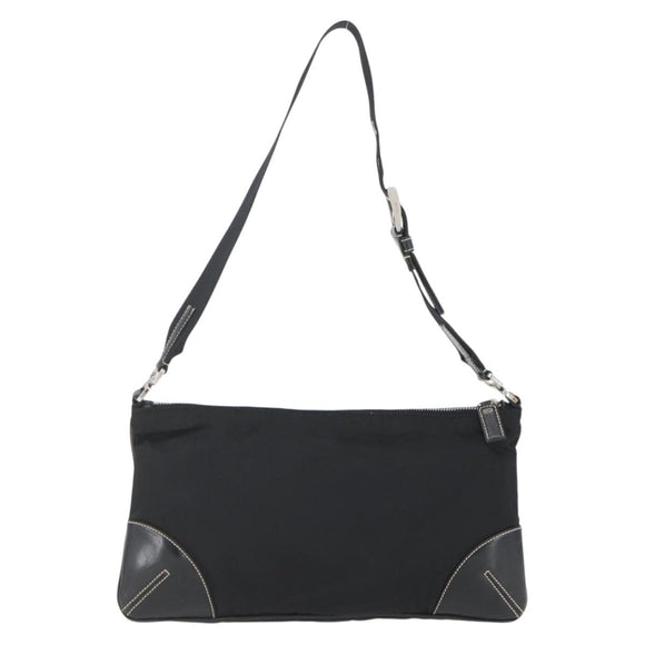 PRADA Schoudertas Nylon Zwart Zilver Auth 162342