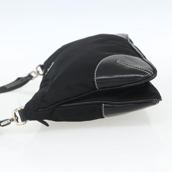 PRADA Schoudertas Nylon Zwart Zilver Auth 162342