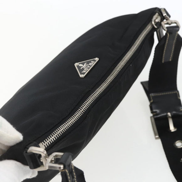 PRADA Schoudertas Nylon Zwart Zilver Auth 162342