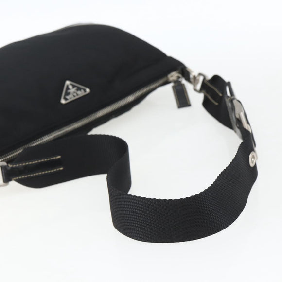 PRADA Schoudertas Nylon Zwart Zilver Auth 162342