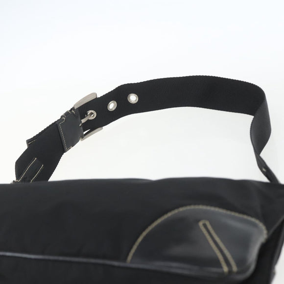 PRADA Schoudertas Nylon Zwart Zilver Auth 162342