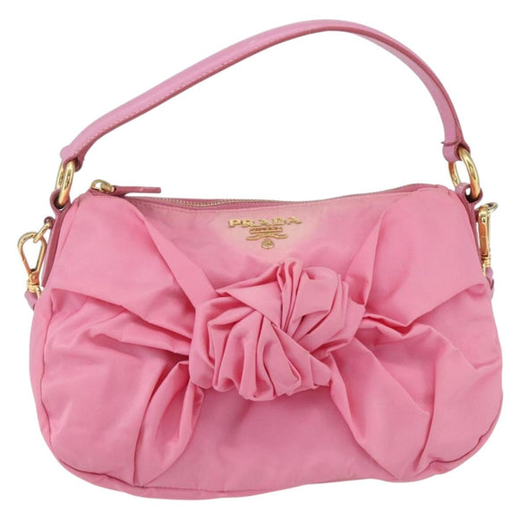 PRADA Shoulder Bag Nylon Pink Gold Auth 162345