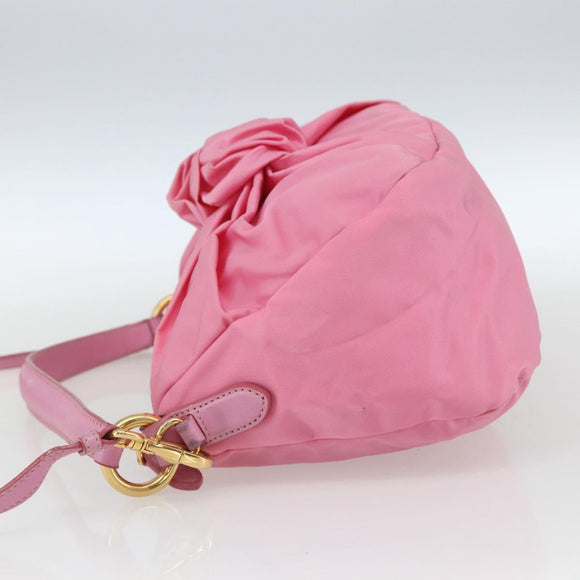 PRADA Shoulder Bag Nylon Pink Gold Auth 162345