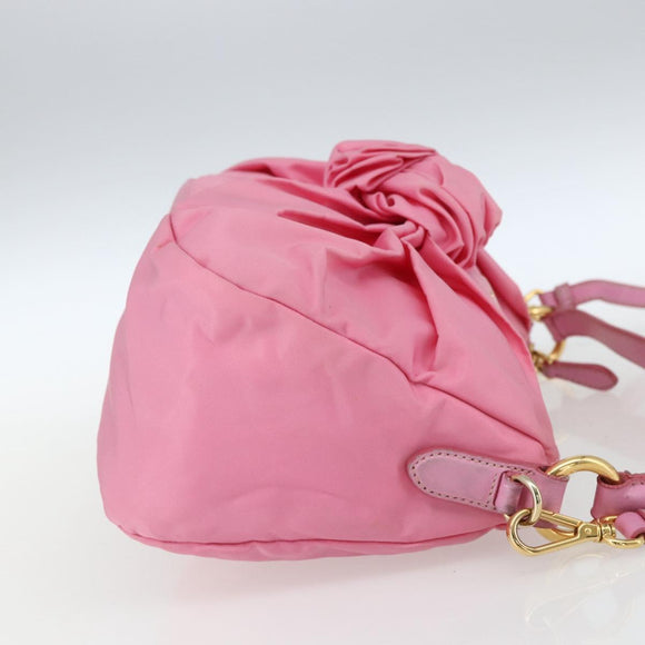 PRADA Shoulder Bag Nylon Pink Gold Auth 162345