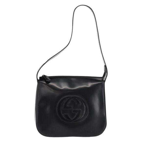 GUCCI Shoulder Bag Patent leather Black Auth 162378